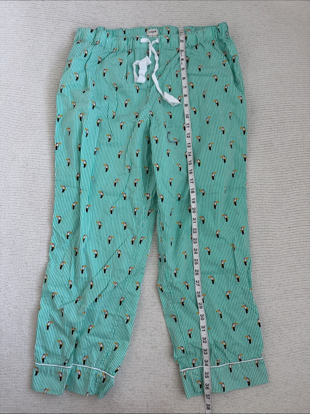 J Crew 100% Cotton Toucan Print Green/White Striped Pajama Set Size Large - Picture 7 of 8